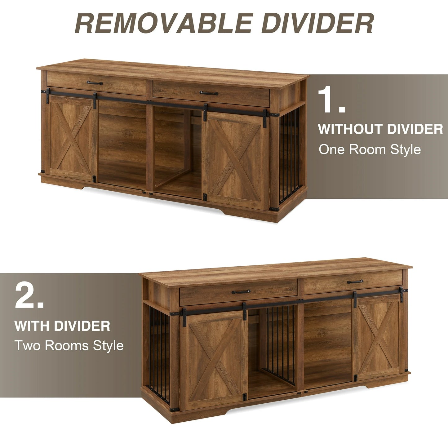 72.5" Walsh Double Dog Crate Furniture For 2 Dogs