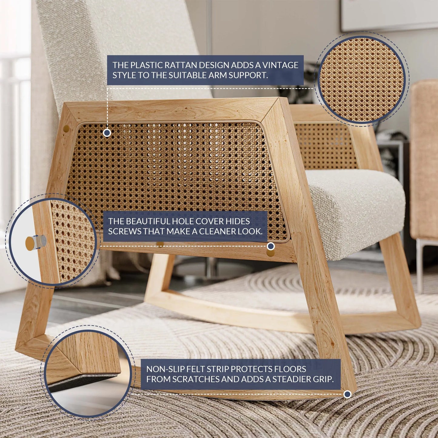 Tammy Rattan Fabric Accent Armchair Canva Home