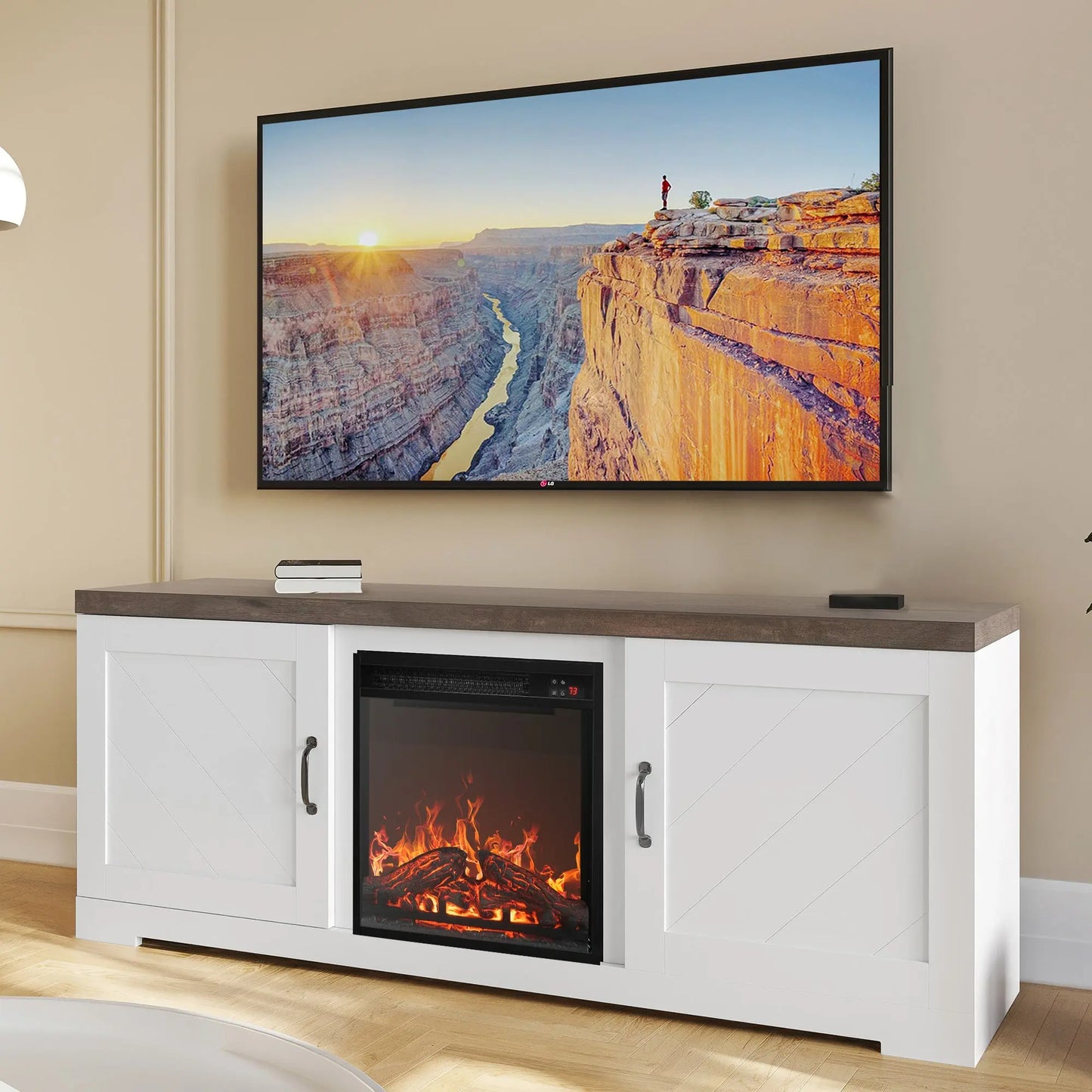 Bell Farmhouse Fireplace TV Stand (Up to 65") Canva Home