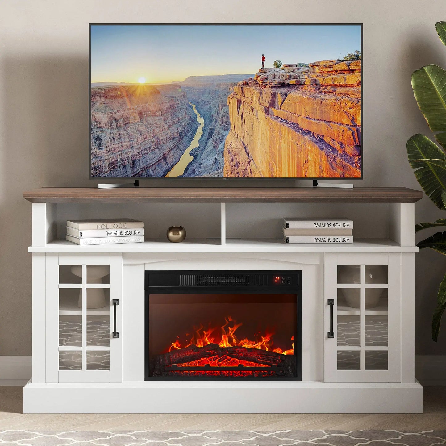 Isaac Farmhouse Fireplace TV Stand (Up to 65") Canva Home