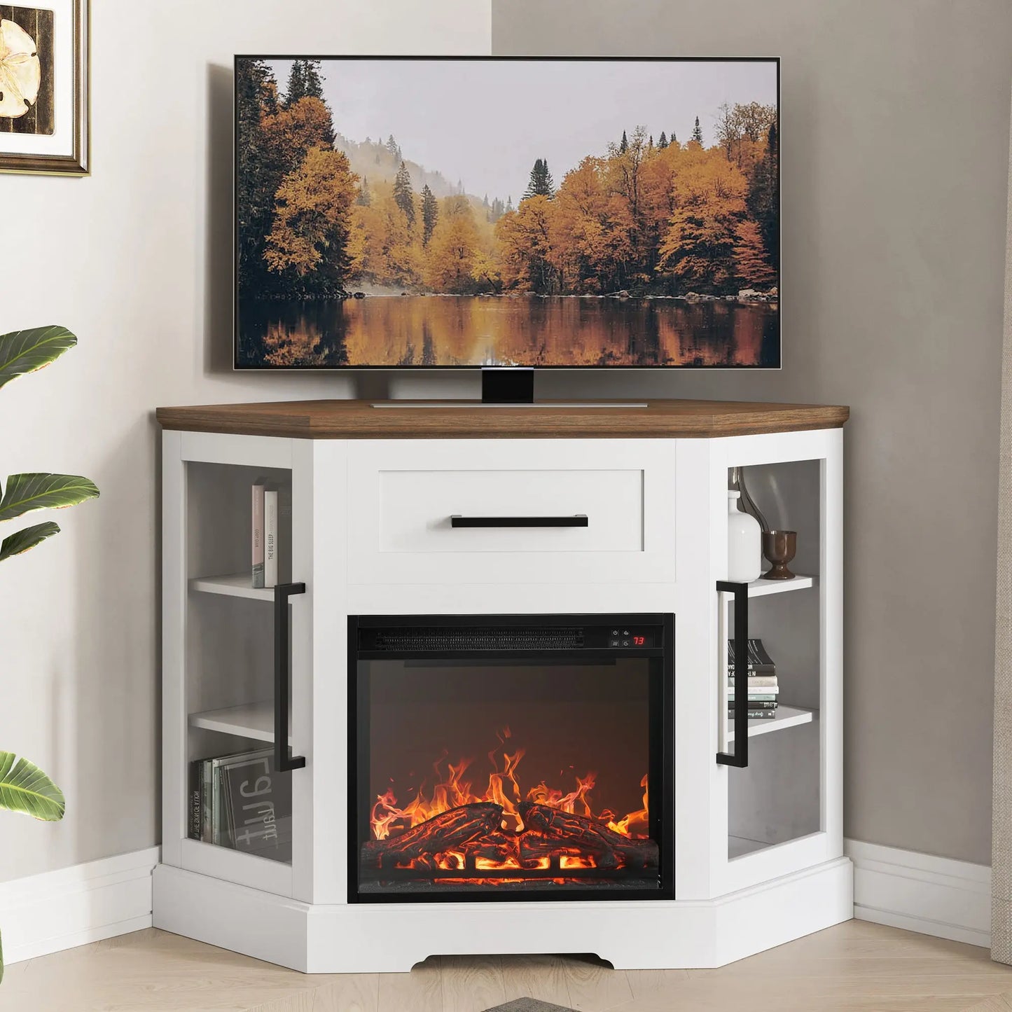 Cory Farmhouse Corner Fireplace TV Stand Canva Home