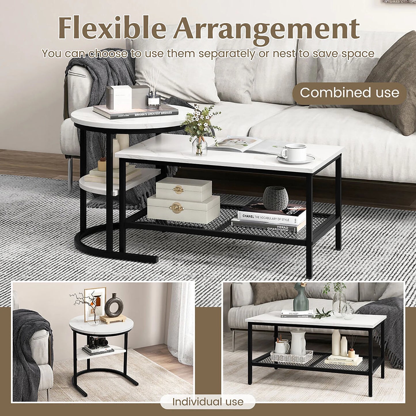 Kaya Marble Nesting Coffee Table With Storage