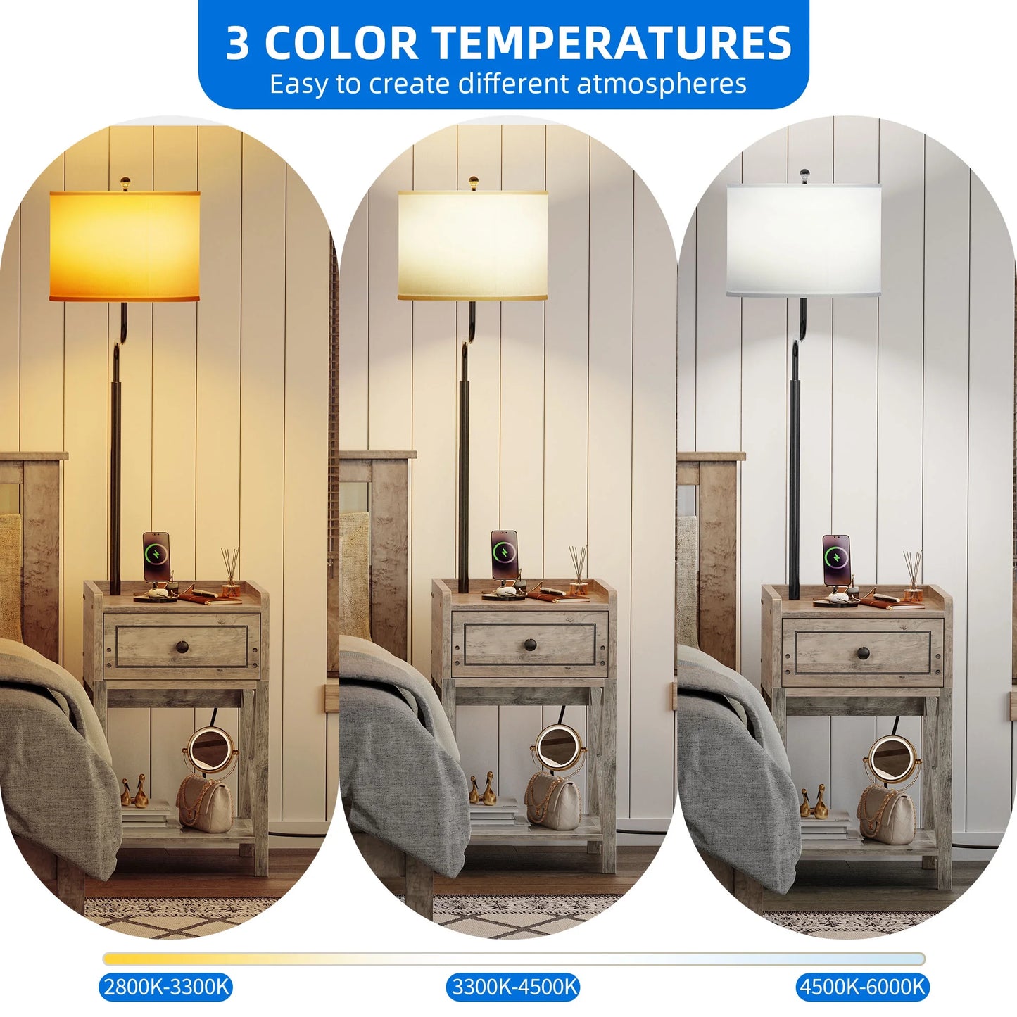 Farmhouse Living Room Floor Lamp With Side Table