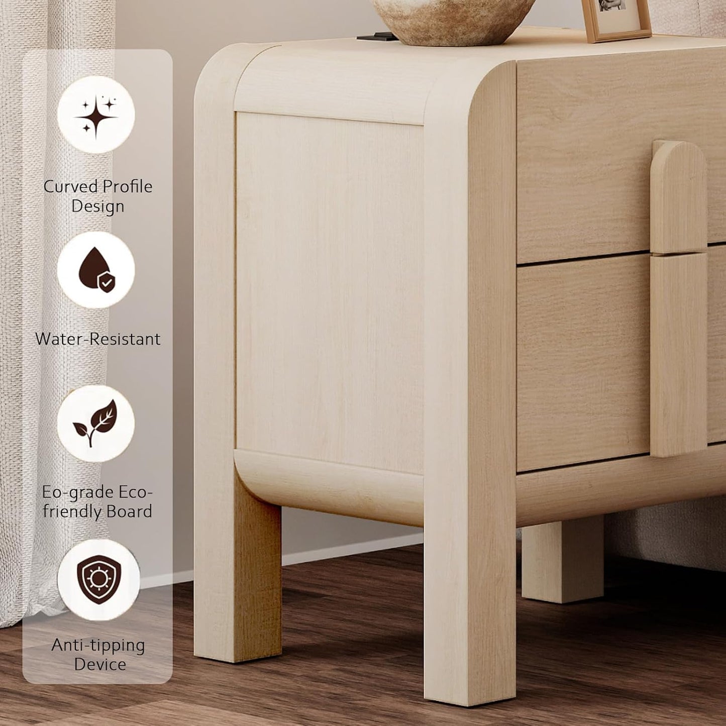 23.7" Tall Beige Nightstands Set of 2