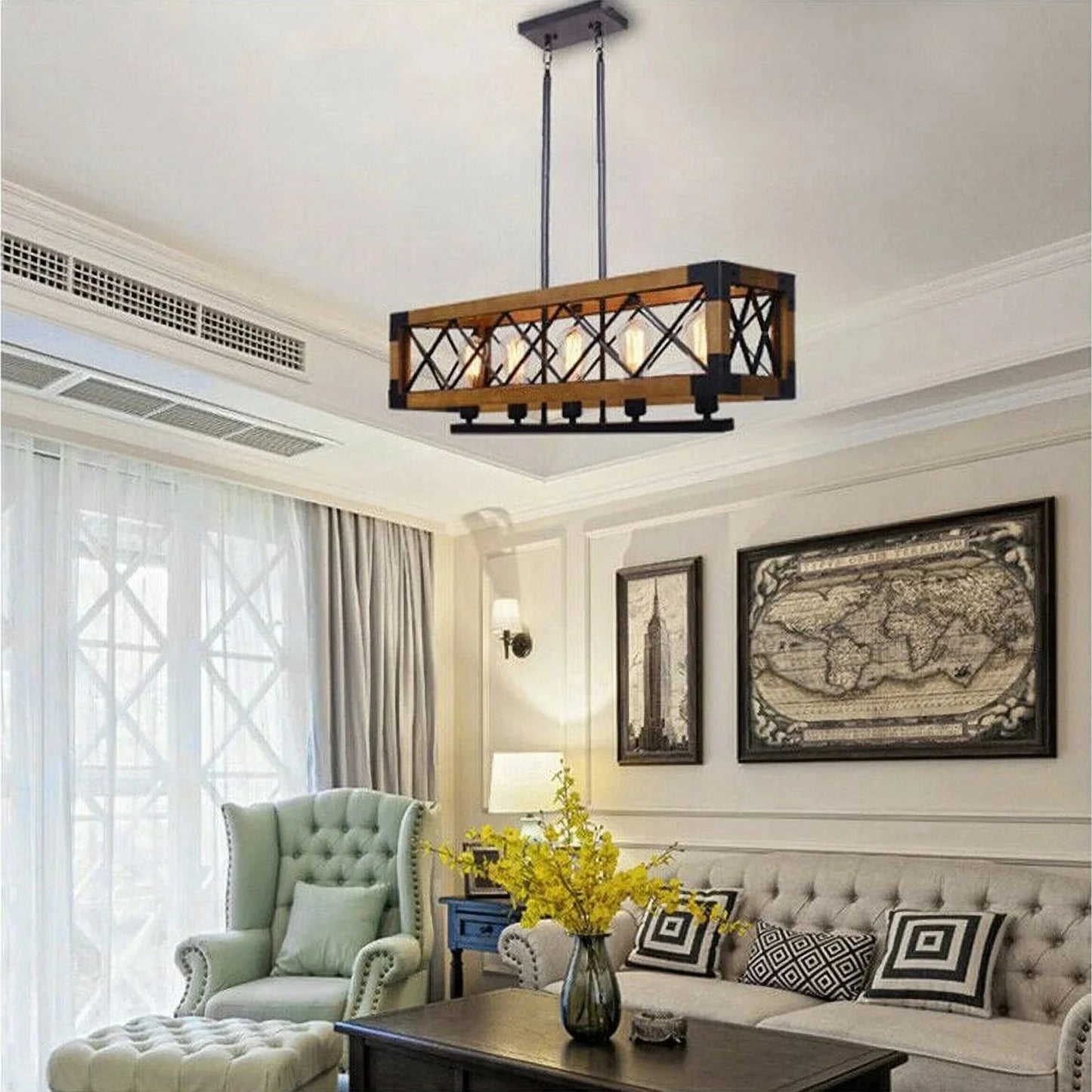 Wood Cage Farmhouse Dining Room Chandelier