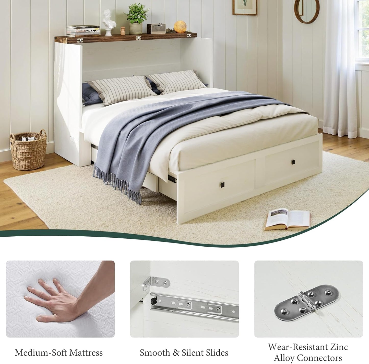 Queen Murphy Bed with 6" Tri-Fold Memory Foam Mattress