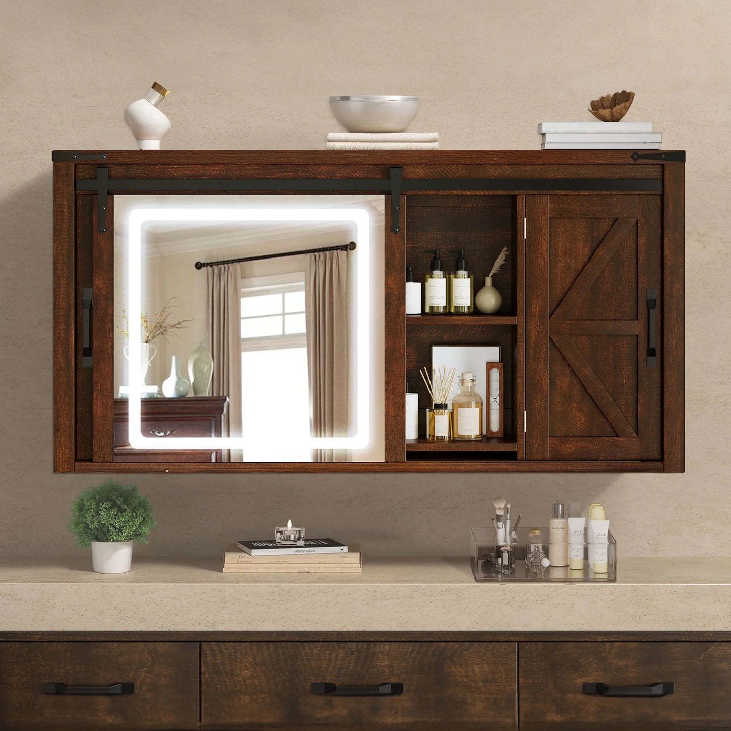 Farmhouse Wall Mount Lighted Medicine Cabinet