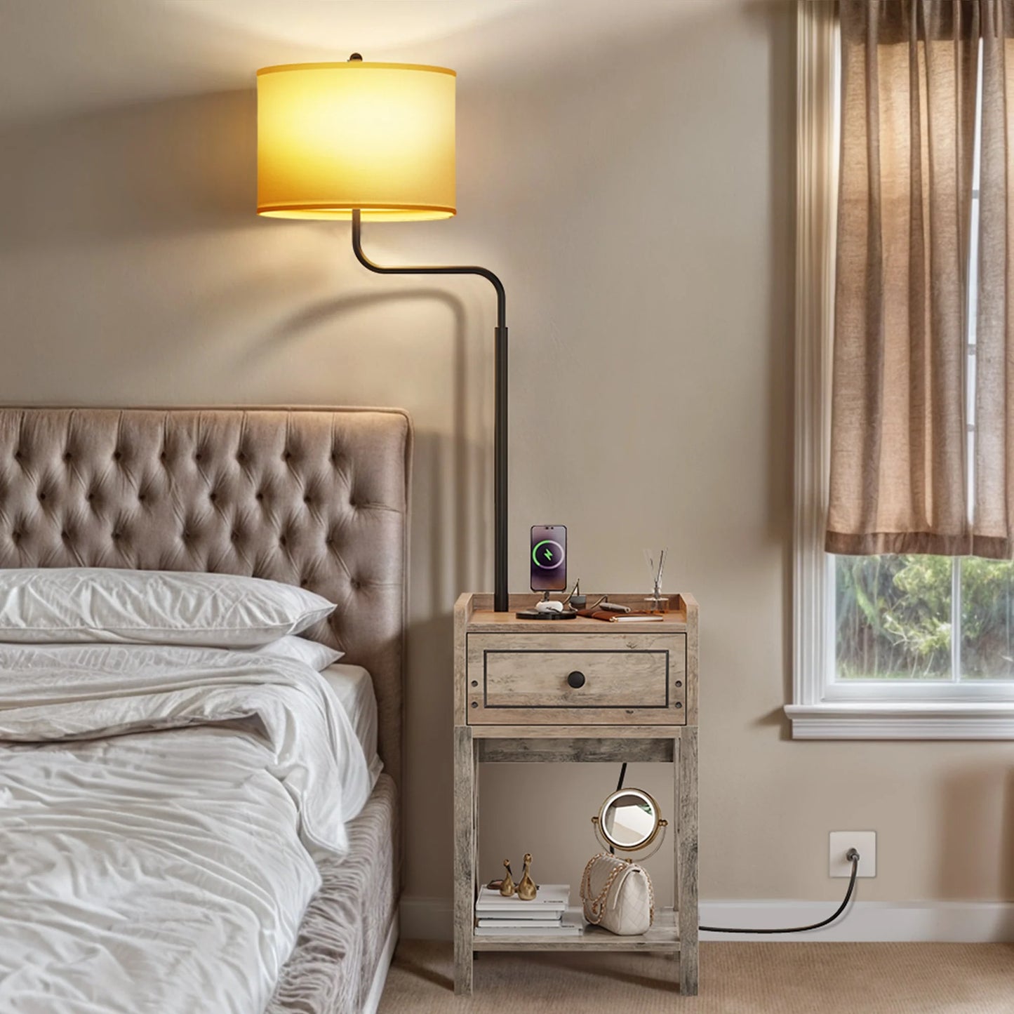 Farmhouse Living Room Floor Lamp With Side Table