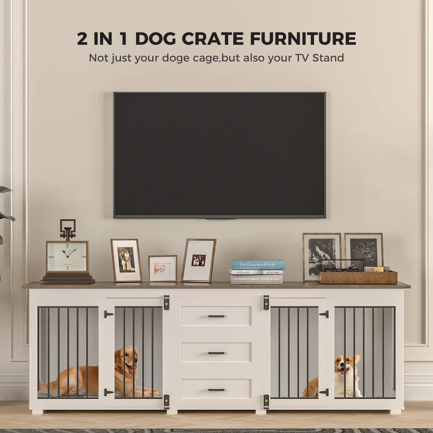 94.5" Holt Double Dog Crate Furniture For 2 Dogs