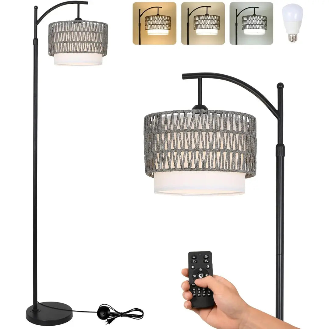 Farmhouse Rattan Living Room Floor Lamp Canva Home