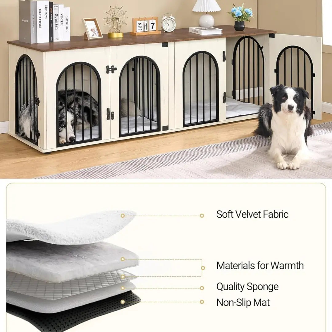 70.9" Oskar Double Dog Crate Furniture For 2 Dogs Canva Home