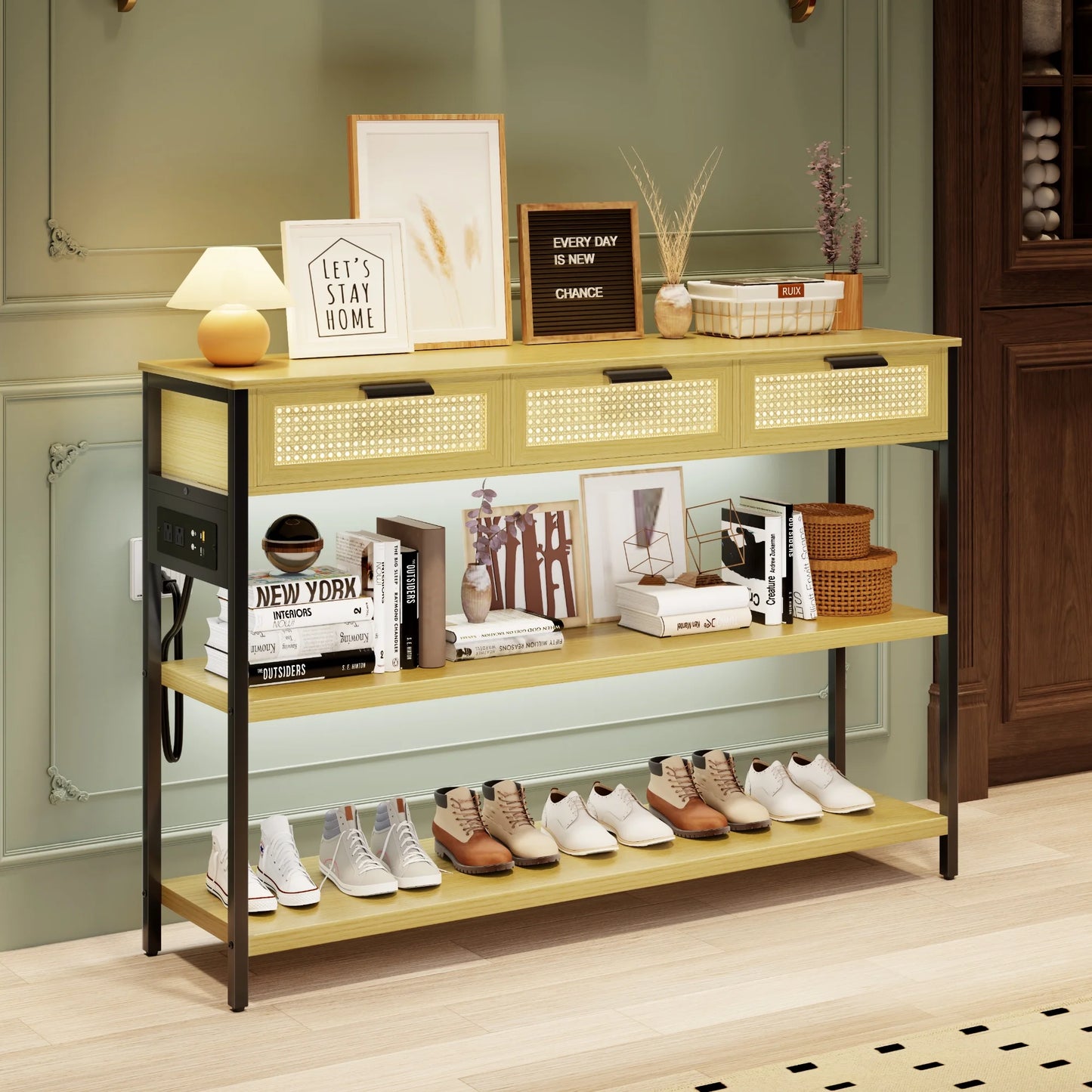Mateo Rattan Narrow Entryway Table With Storage