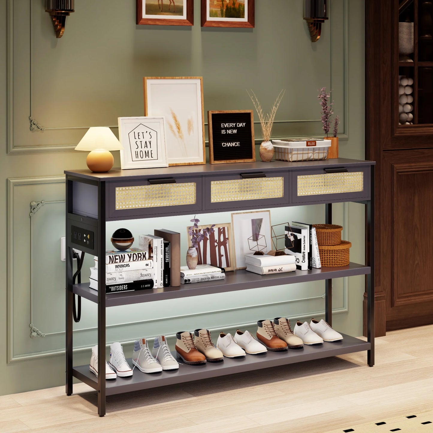 Mateo Rattan Narrow Entryway Table With Storage