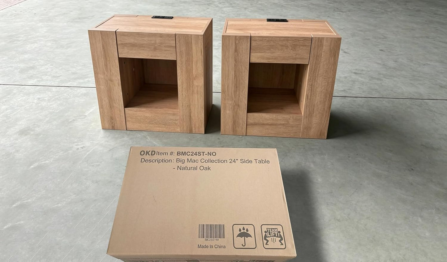 24" Large Bedside Table Modern Nightstand with Charging Station - Canva Home