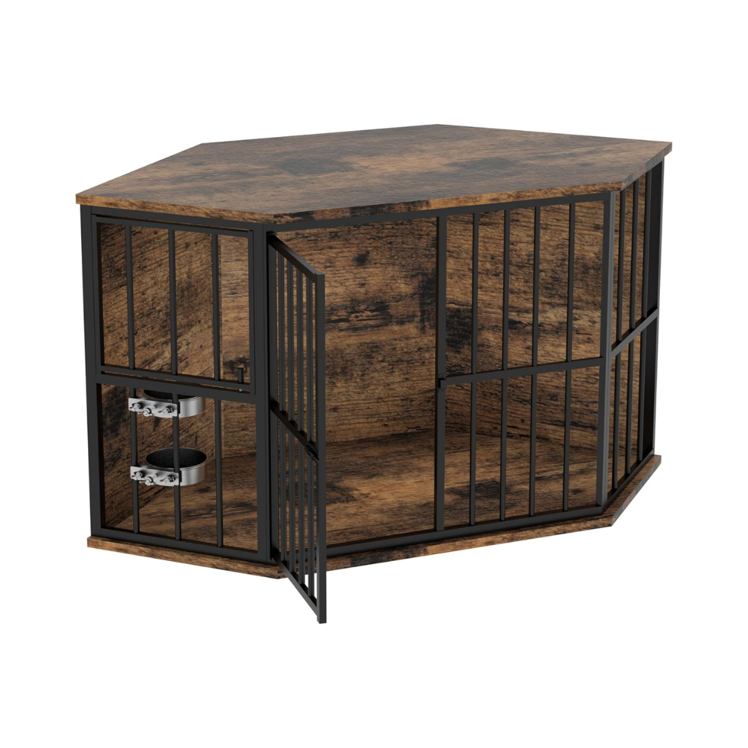 52.7" Neha Large Corner Dog Crates Furniture With Bowl