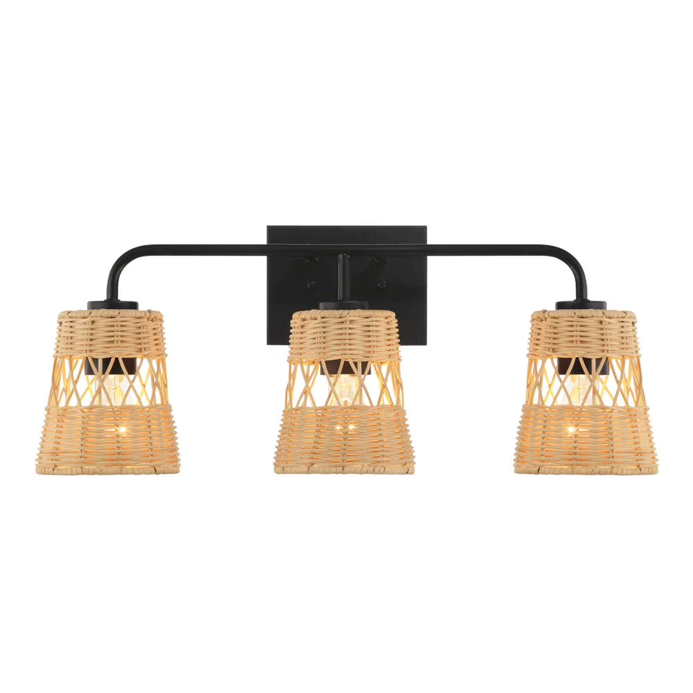 Ashcroft Furniture Three Lights Wall Sconce With Rattan Shade