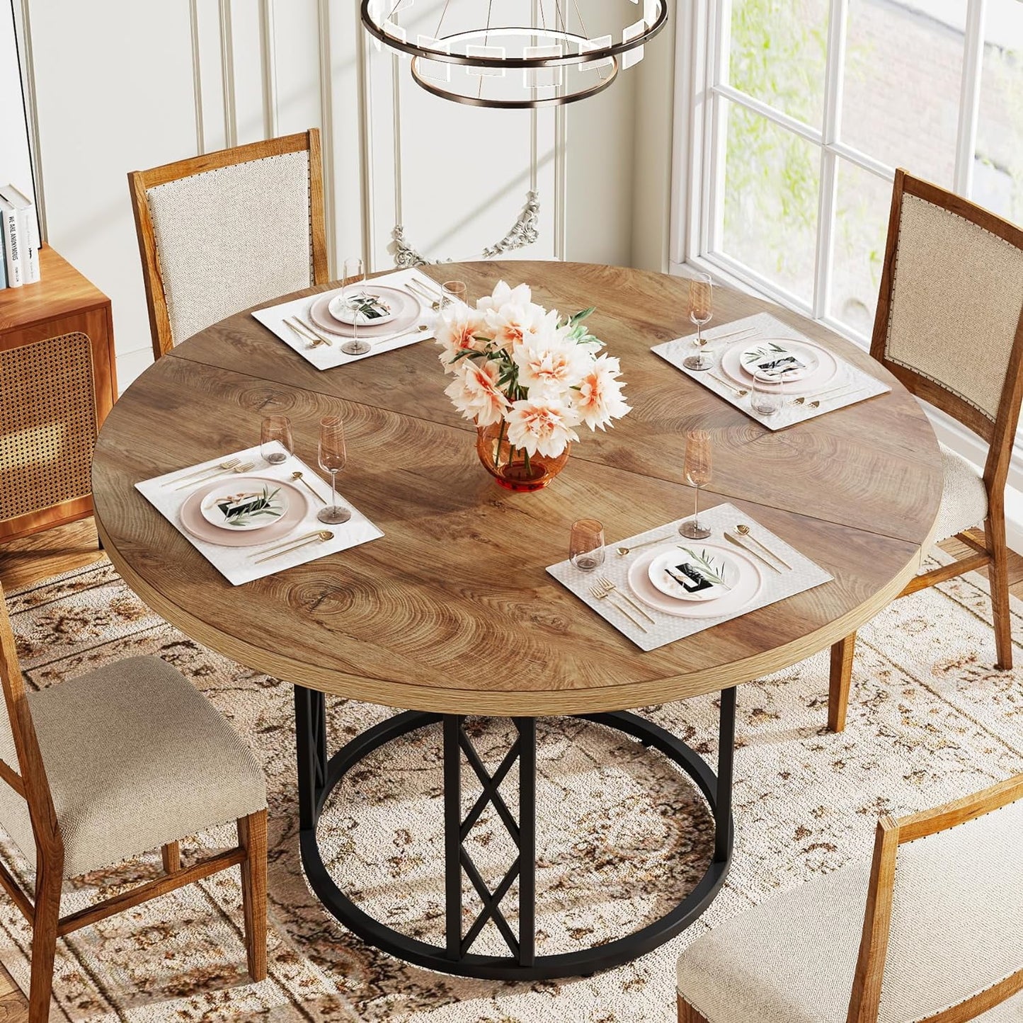 Cerys Round Rustic Farmhouse Dining Table For 4