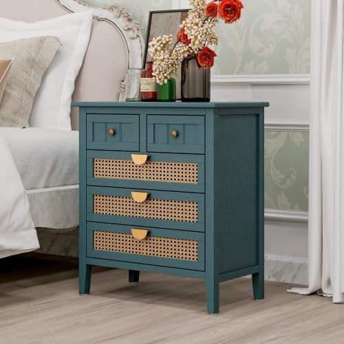 Fabio Rattan Small 5 Drawer Chest Dresser