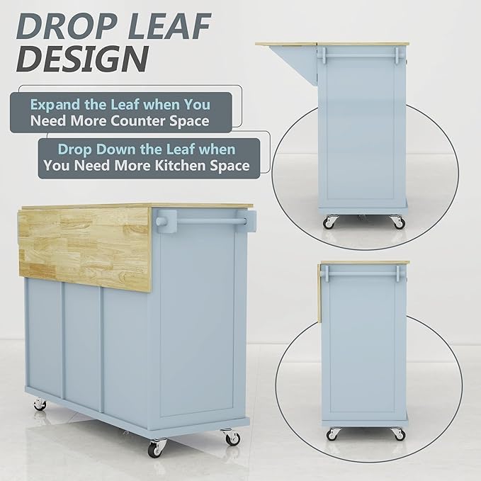 Moore Rolling Drop Leaf Kitchen Island Cart