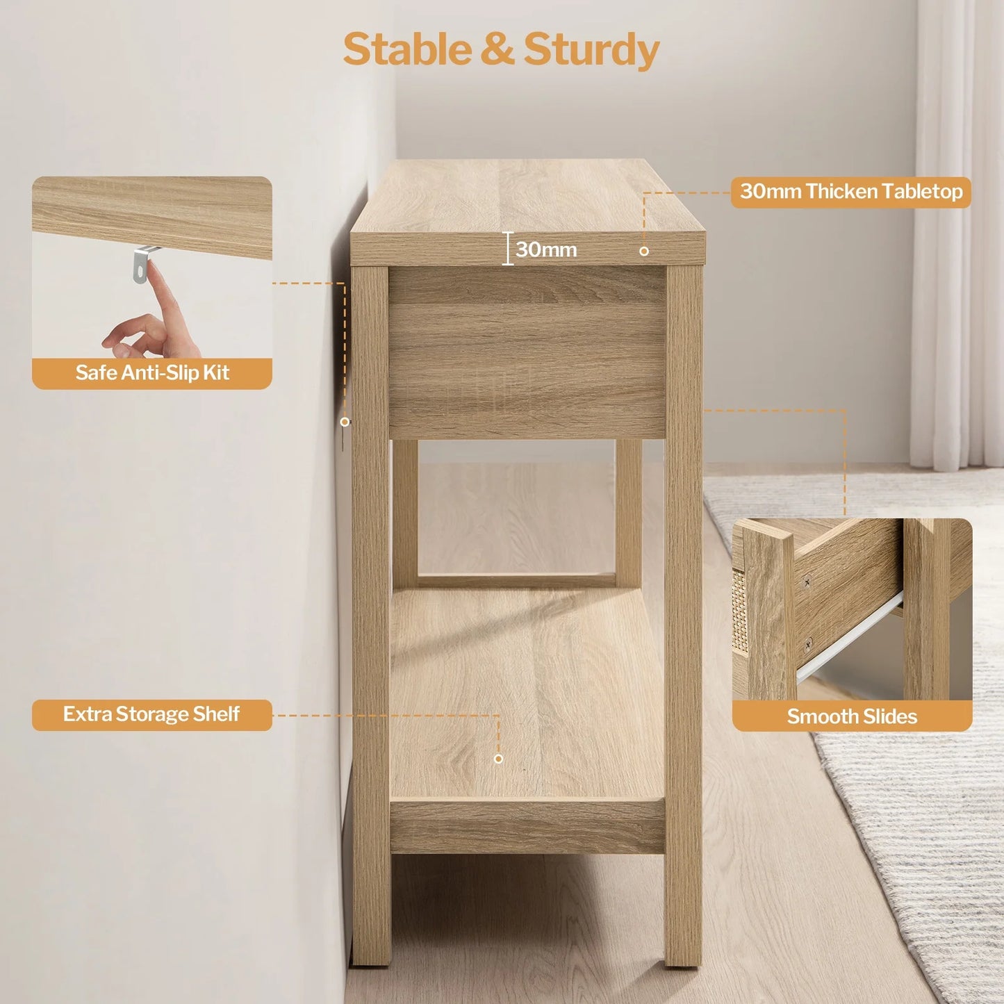 Zaki Rattan Narrow Entryway Table With Storage