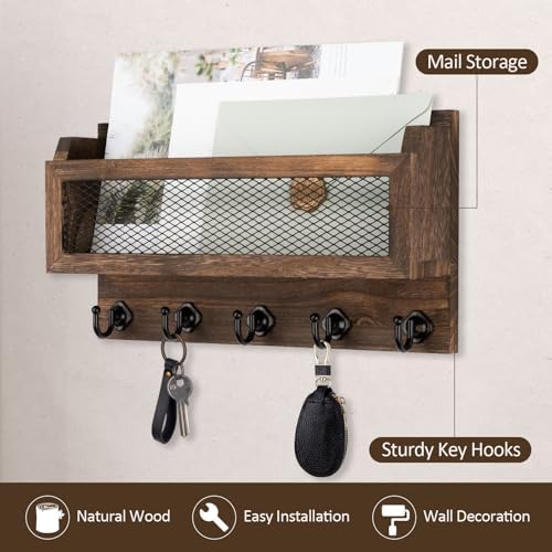 Marguerite Wooden Wall Mail and Key Holder with 5 Hooks