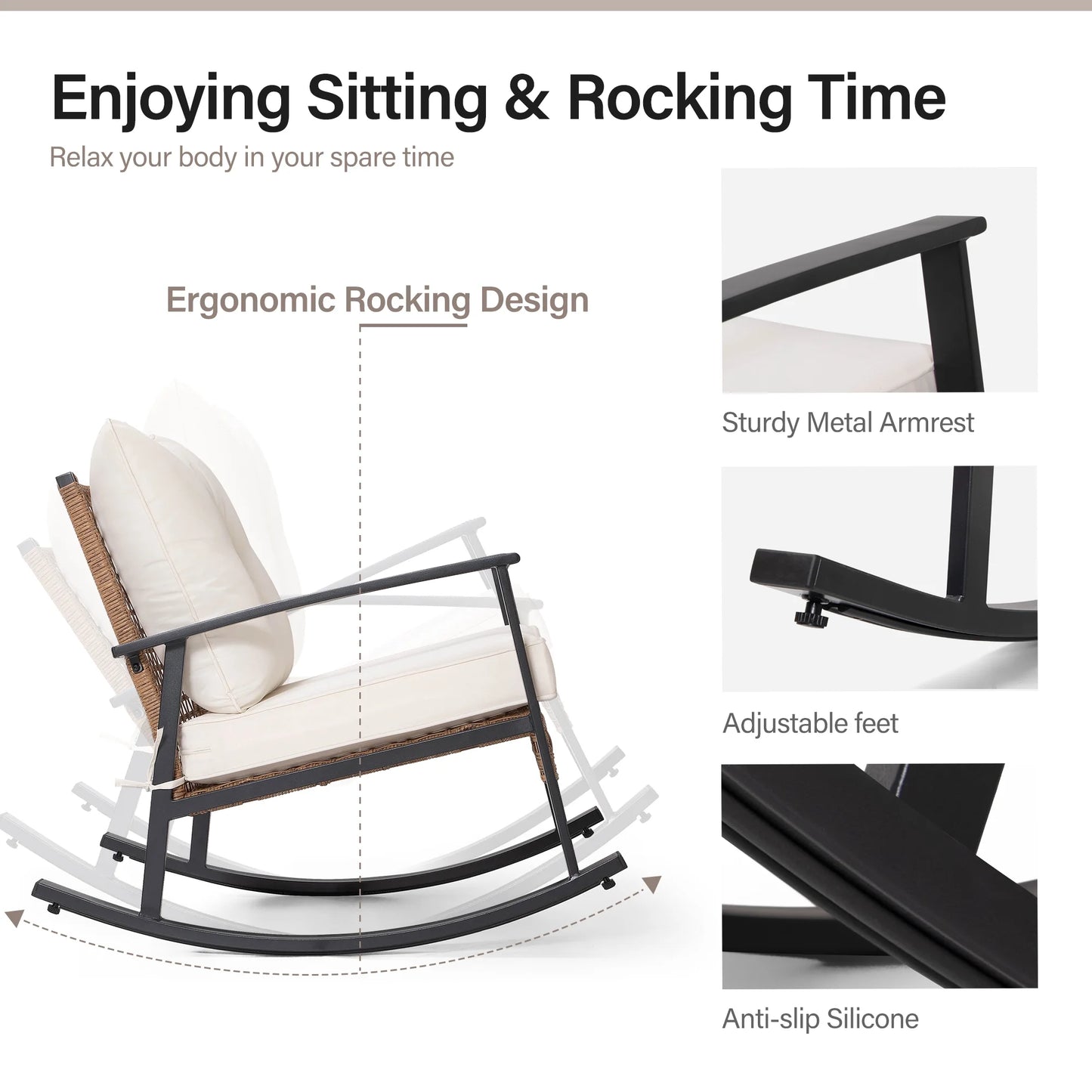 Rattan Modern Cushioned Rocking Armchair