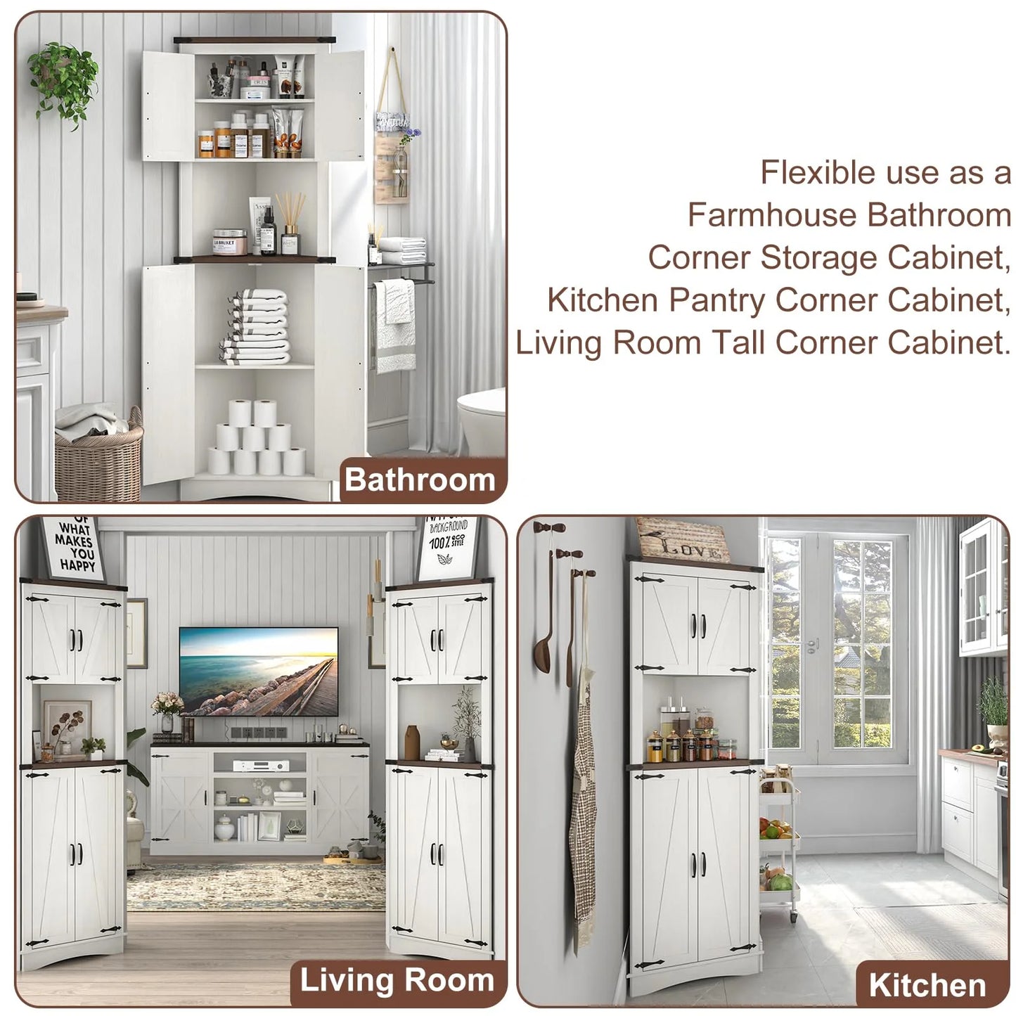 Denis Tall Corner Kitchen Pantry Cabinet