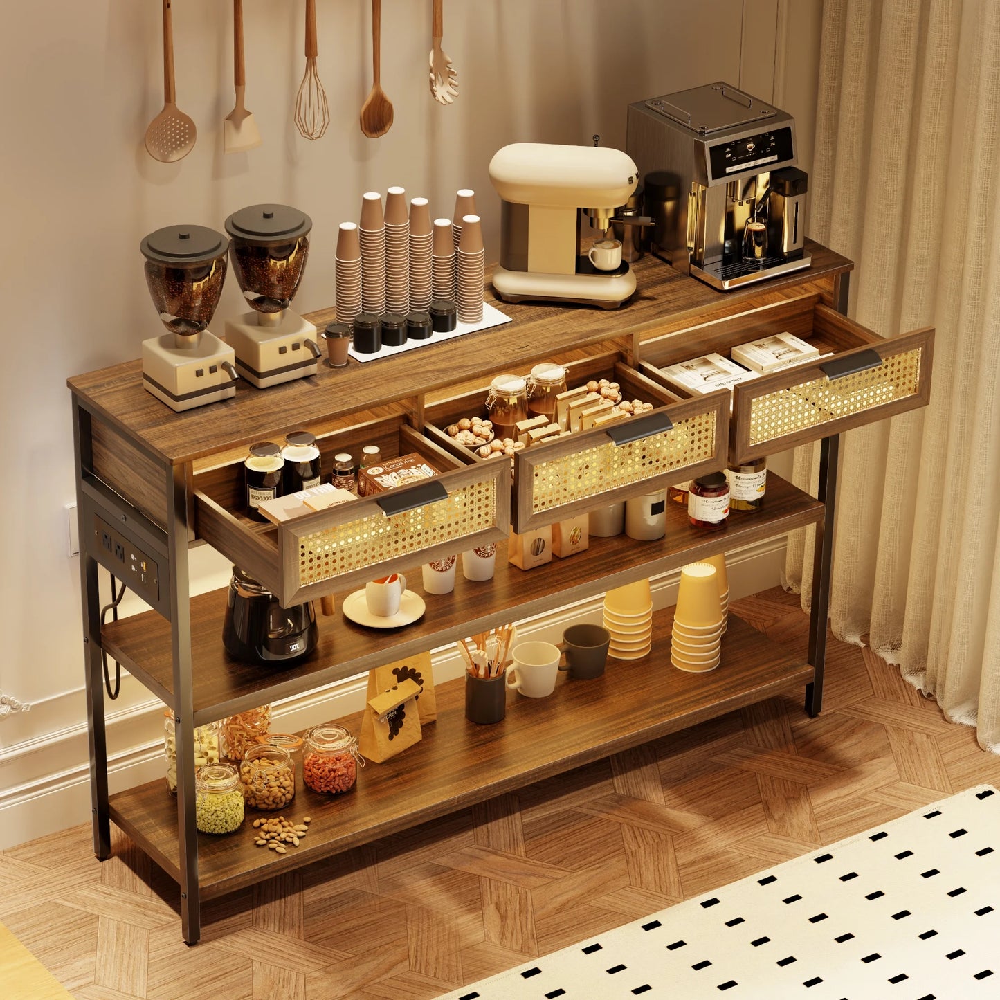 Mateo Rattan Narrow Entryway Table With Storage