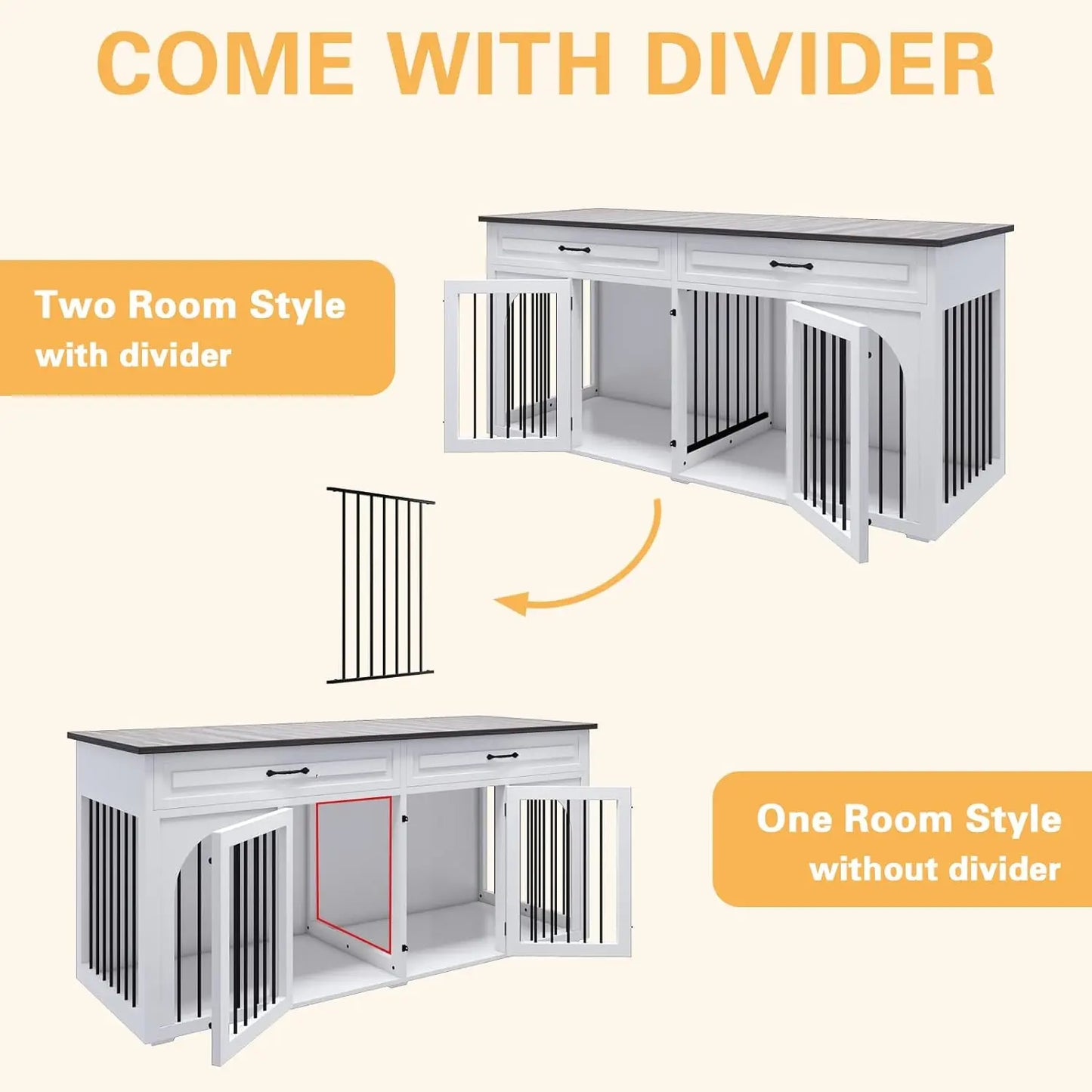 74.8" Norris Double Dog Crate Furniture For 2 Dogs Canva Home