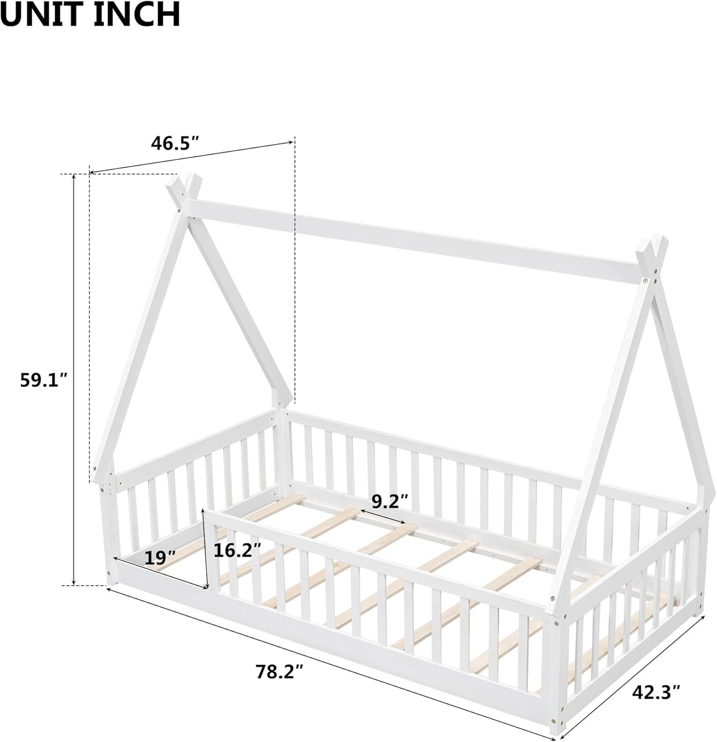 Tent Twin Montessori Floor Bed With Rails