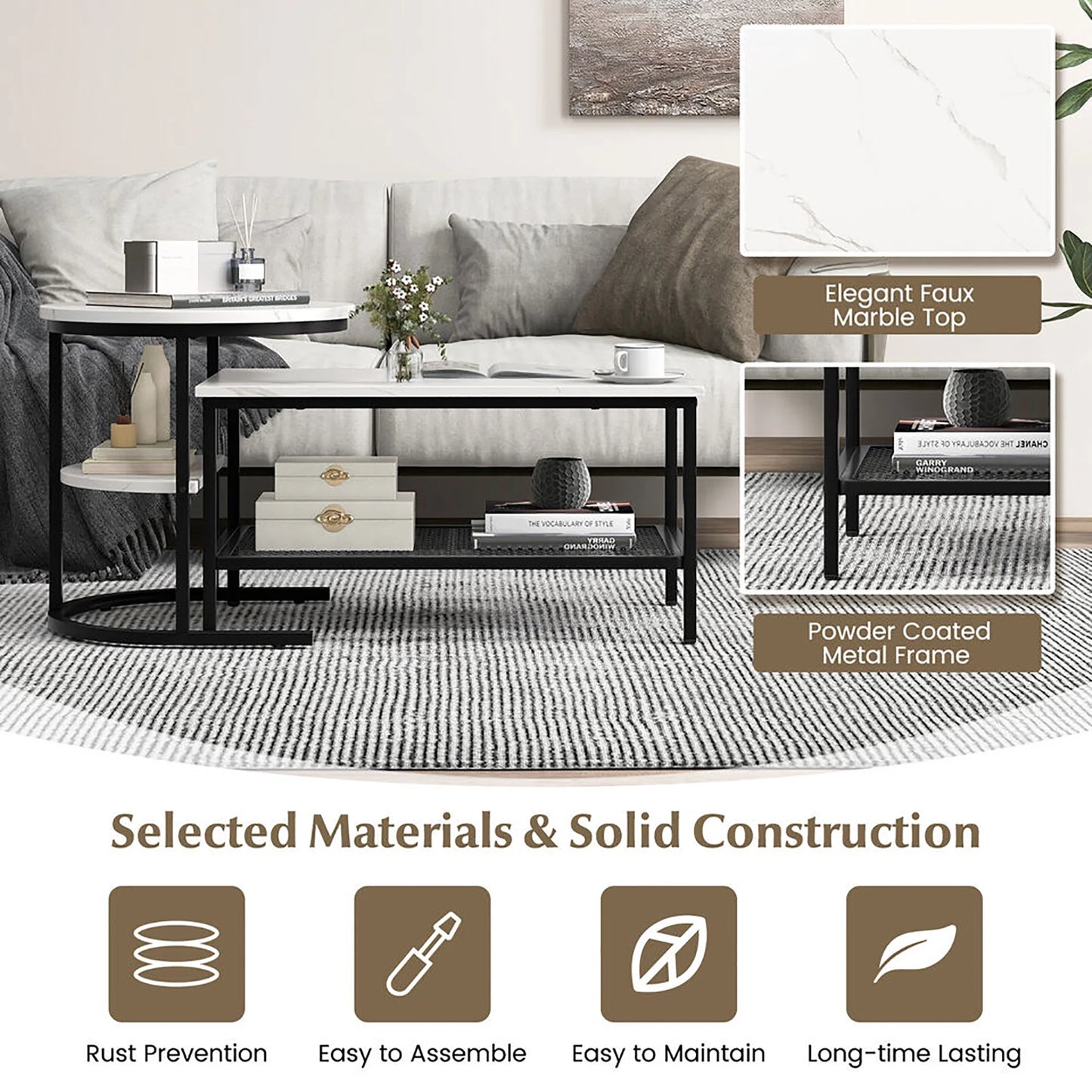 Kaya Marble Nesting Coffee Table With Storage