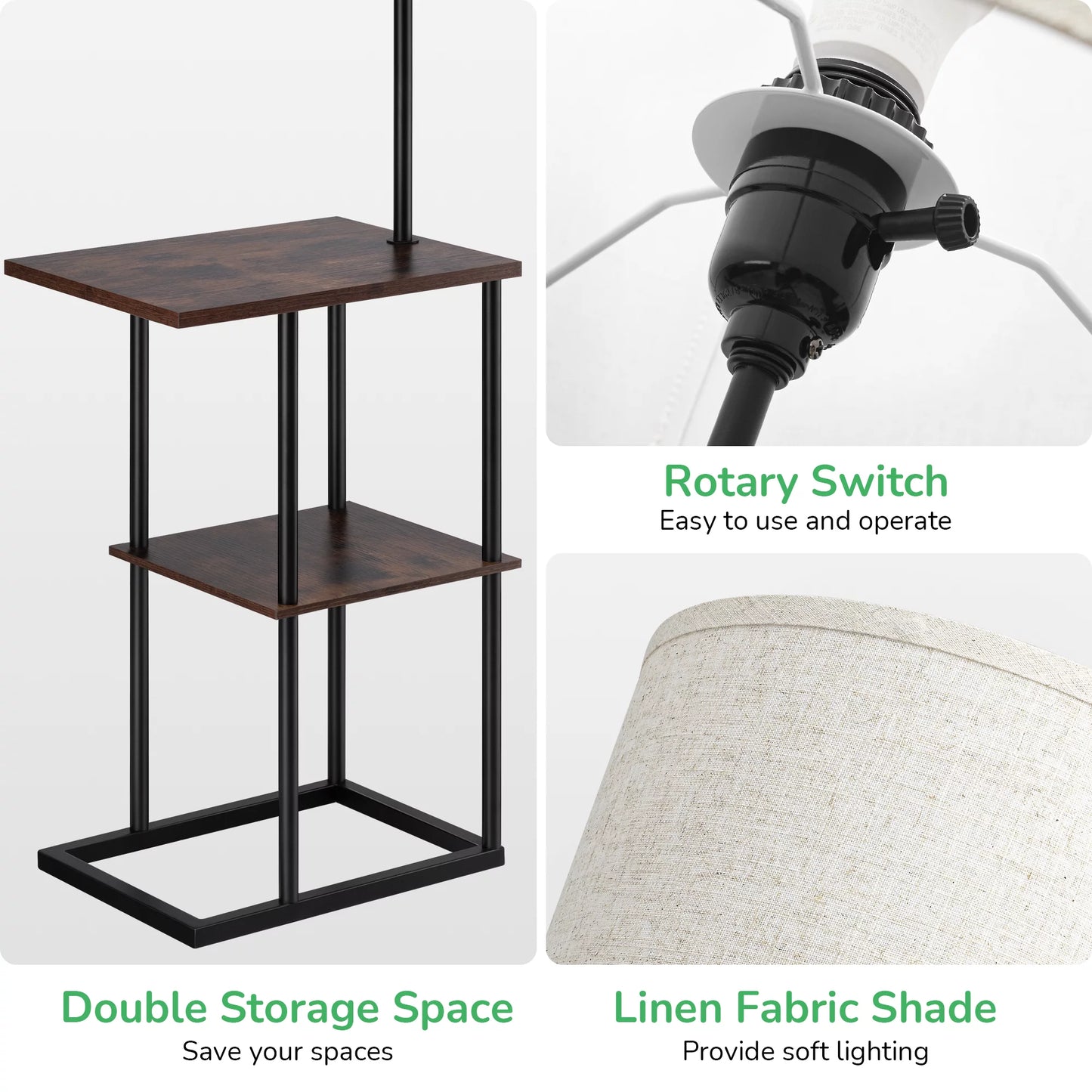 Farmhouse Living Room Floor Lamp With Shelf