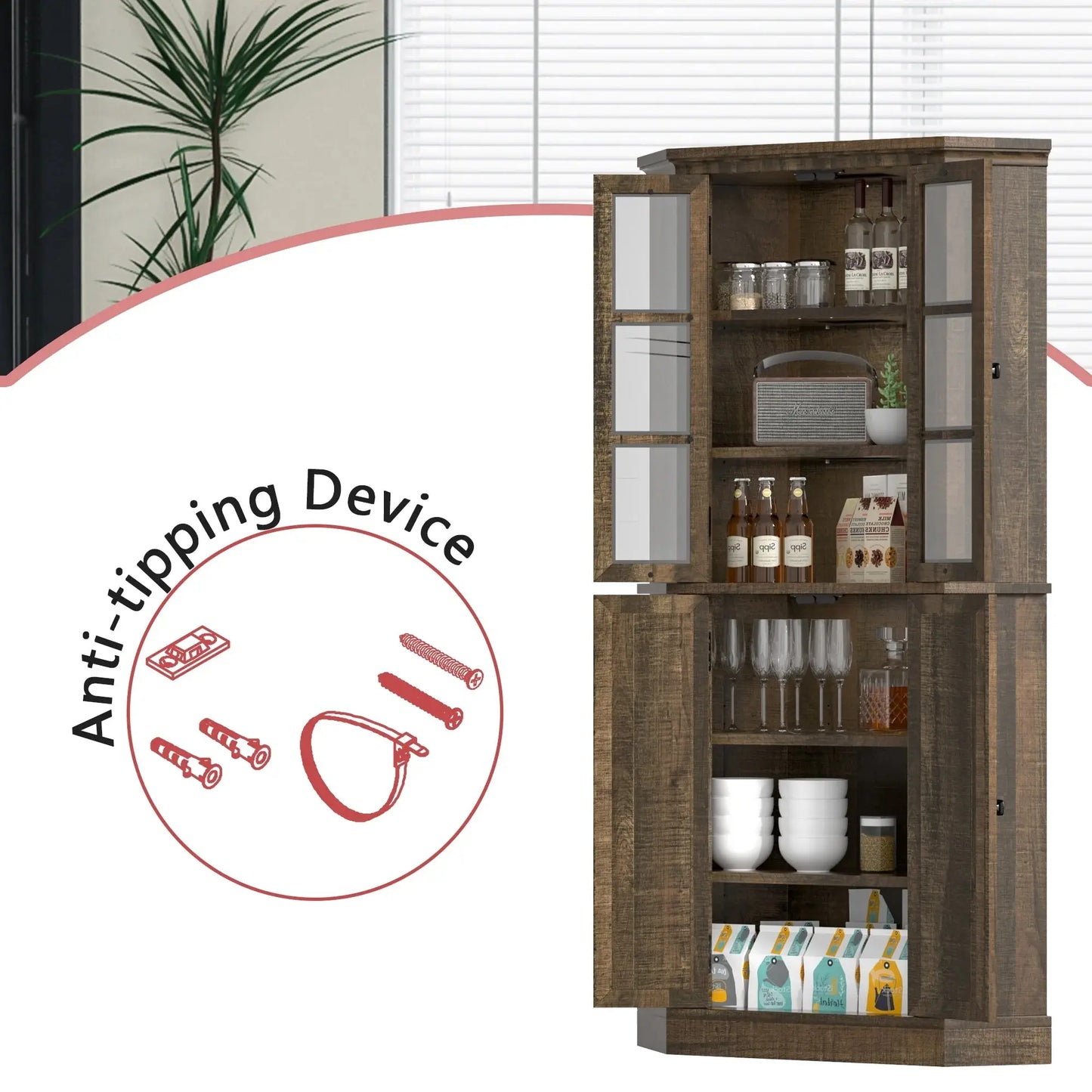 Faiza Tall Corner Kitchen Pantry Cabinet Canva Home