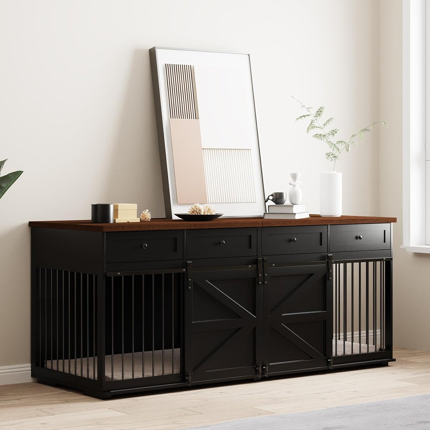 83" Xavier Double Dog Crate Furniture For 2 Dogs