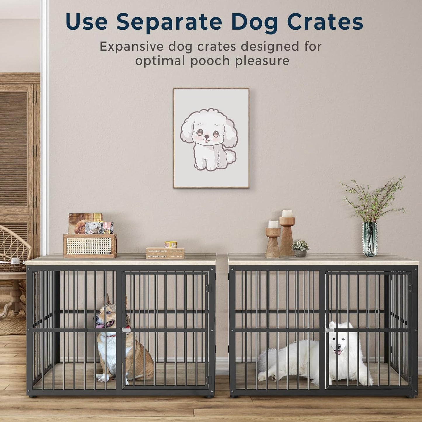 74.2" Lili Double Dog Crate Furniture For 2 Dogs