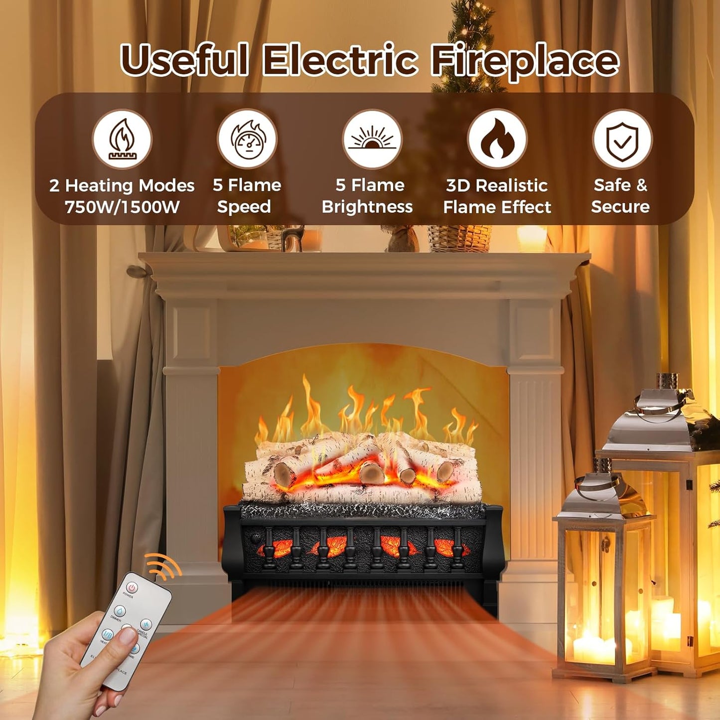 Electric Portable Fake Log Fireplace Insert