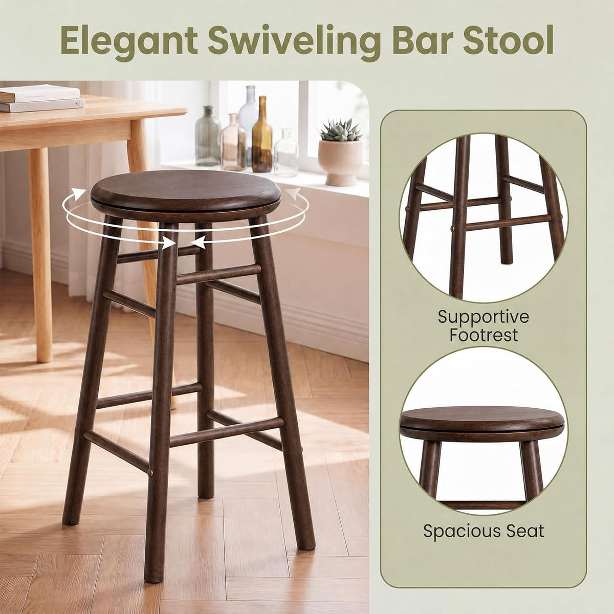 Henrietta 24" Swivel Counter Stools Set of 2 (Walnut Wood)