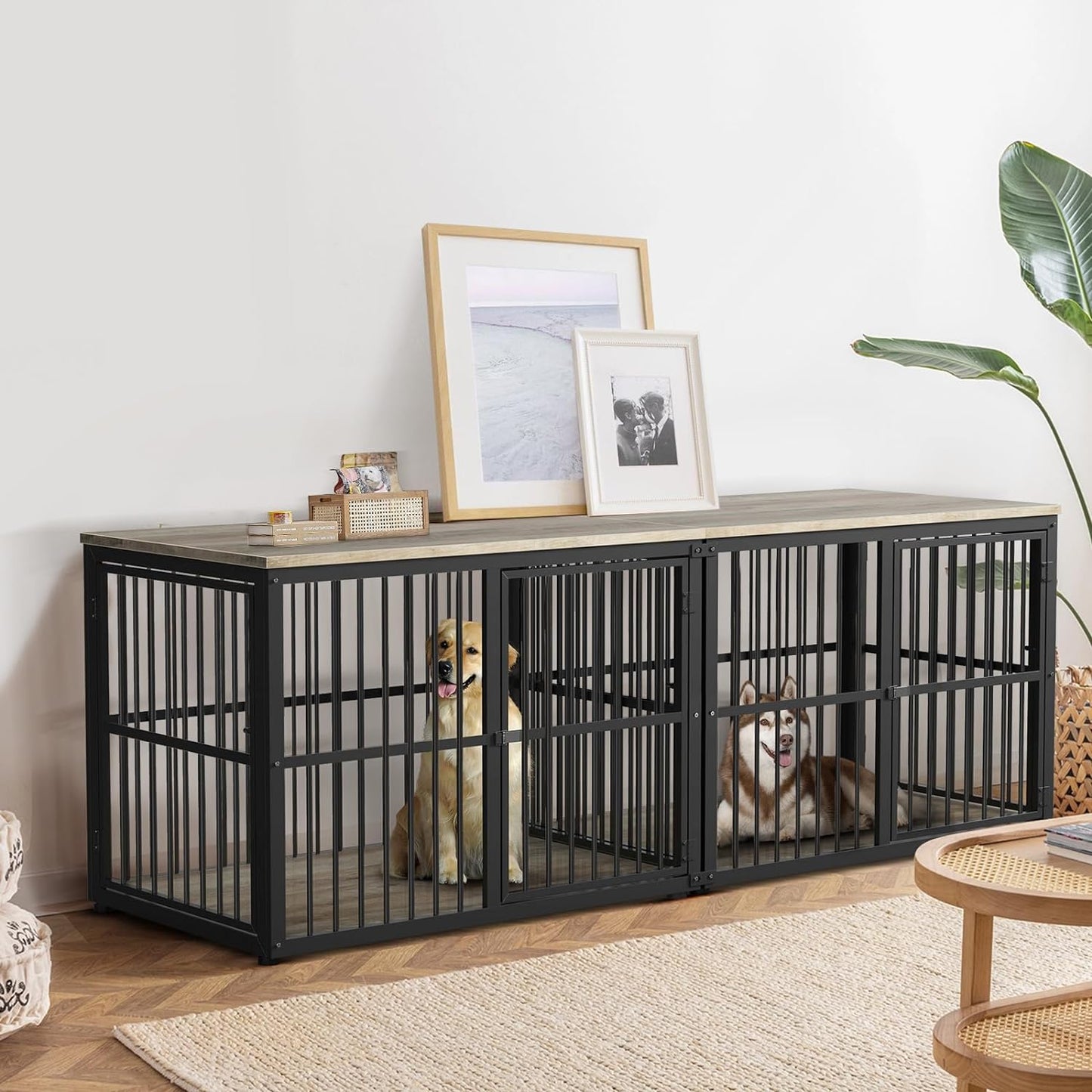 74.2" Lili Double Dog Crate Furniture For 2 Dogs