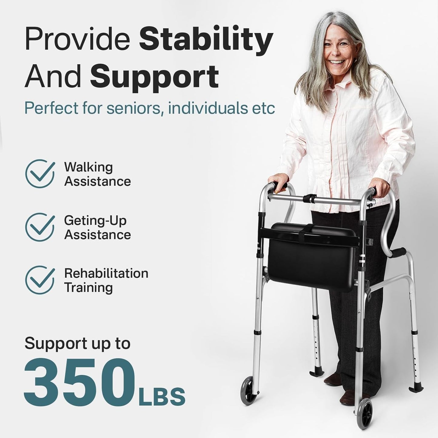 Senior Lightweight Mobility Walker With Seat (Dual Handle)