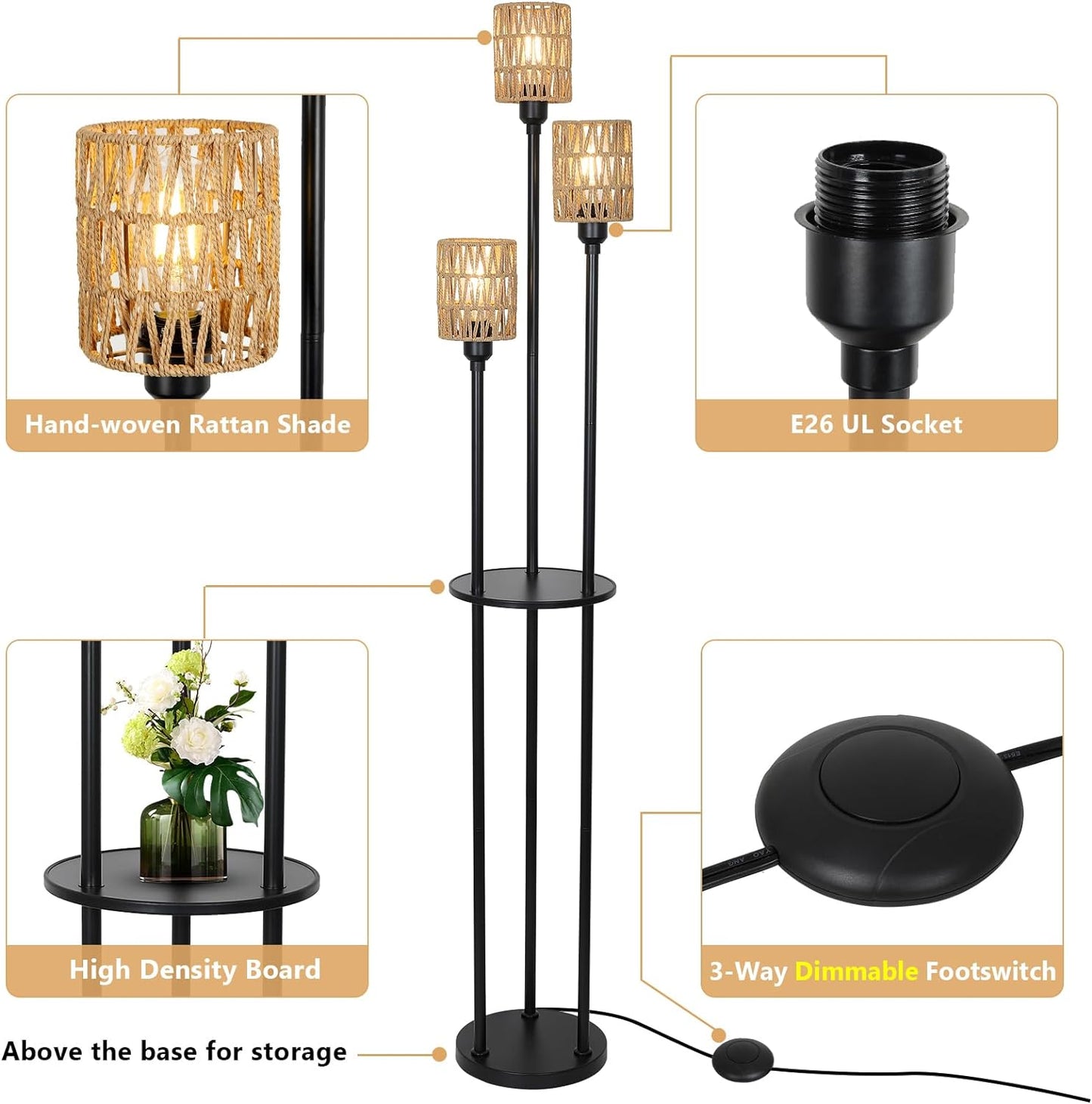 Farmhouse Rattan Living Room Floor Lamp