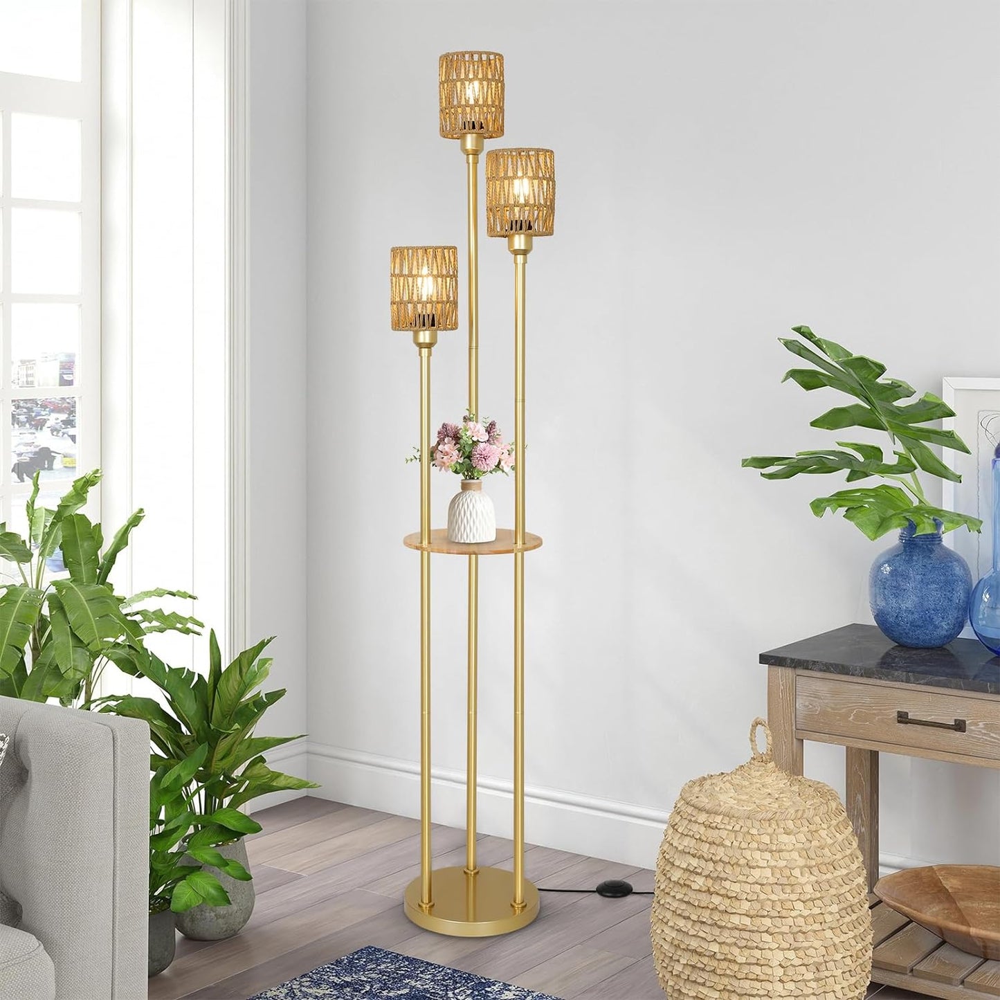 Farmhouse Rattan Living Room Floor Lamp
