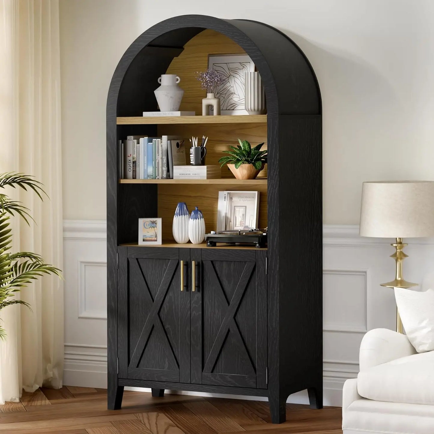 Mia Black Arched Storage Display Cabinet Canva Home
