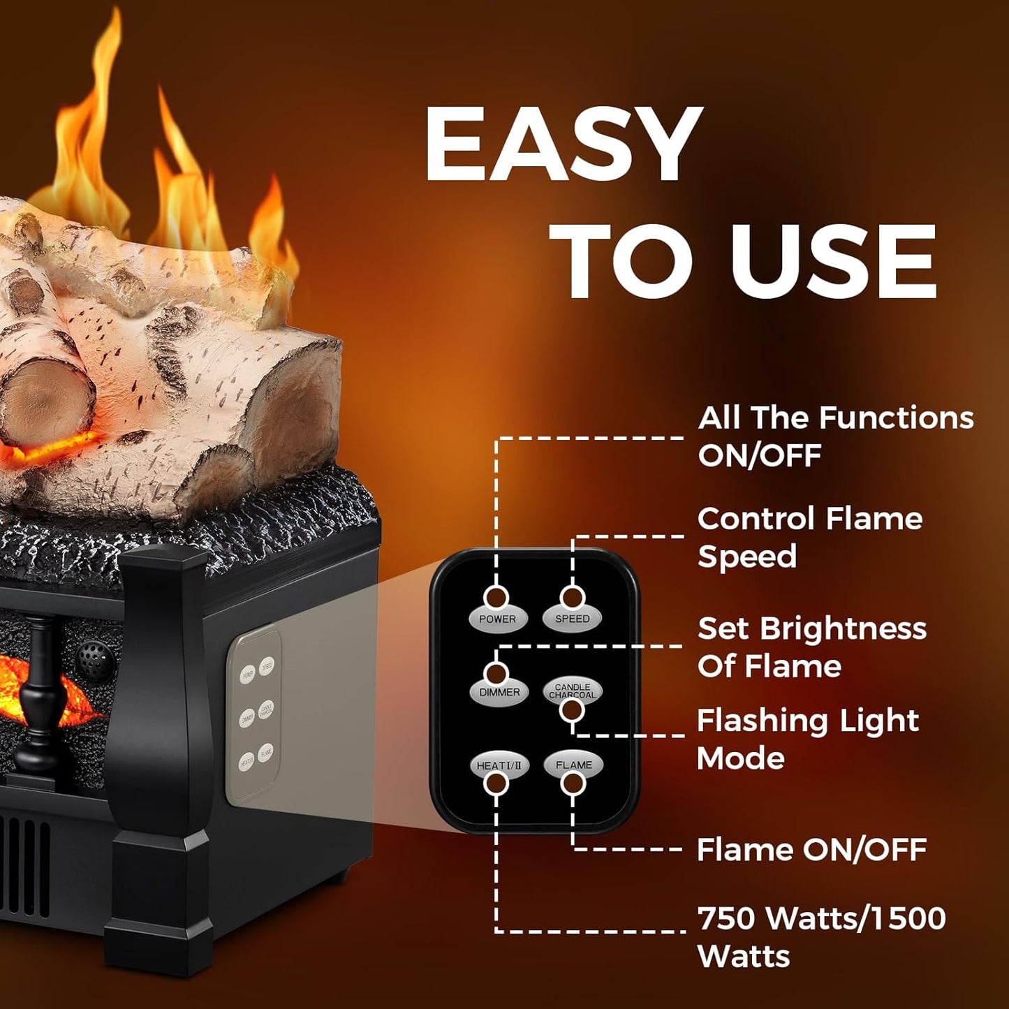 Electric Portable Fake Log Fireplace Insert