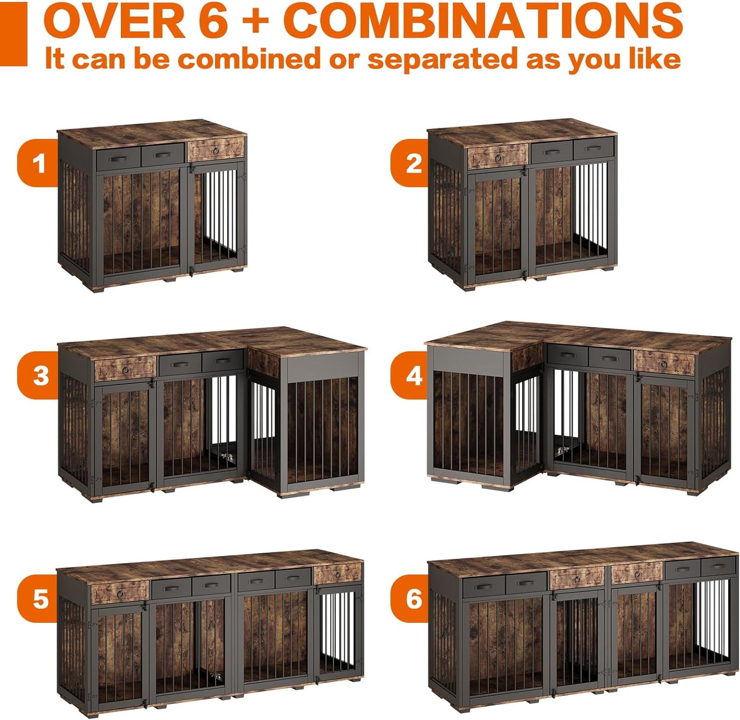 85.4" Rustic Double Dog Crate Furniture For 2 Dogs