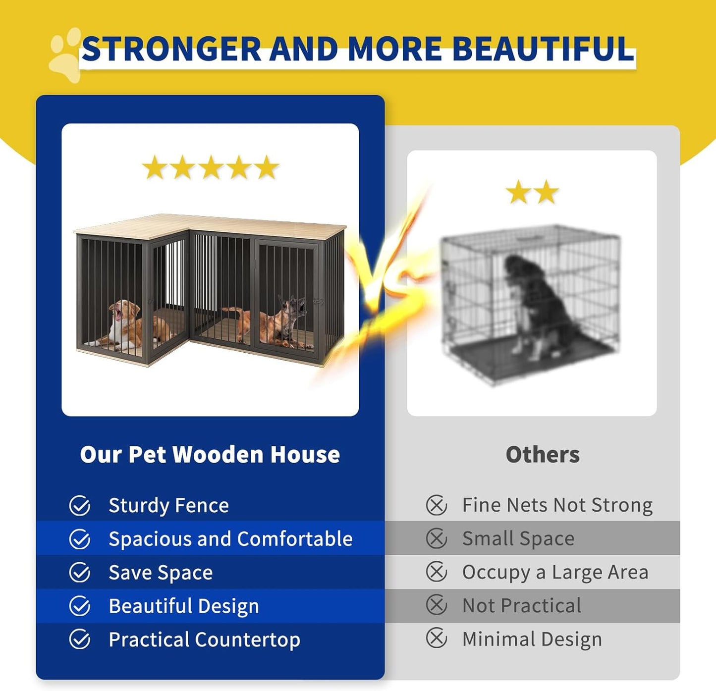 80.7" Beard Double Dog Crate Furniture For 2 Dogs