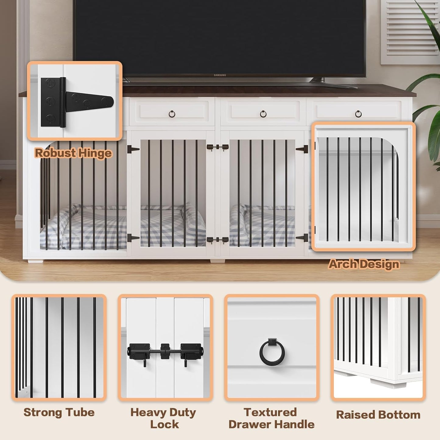 86.6" Elle Double Dog Crate Furniture For 2 Dogs