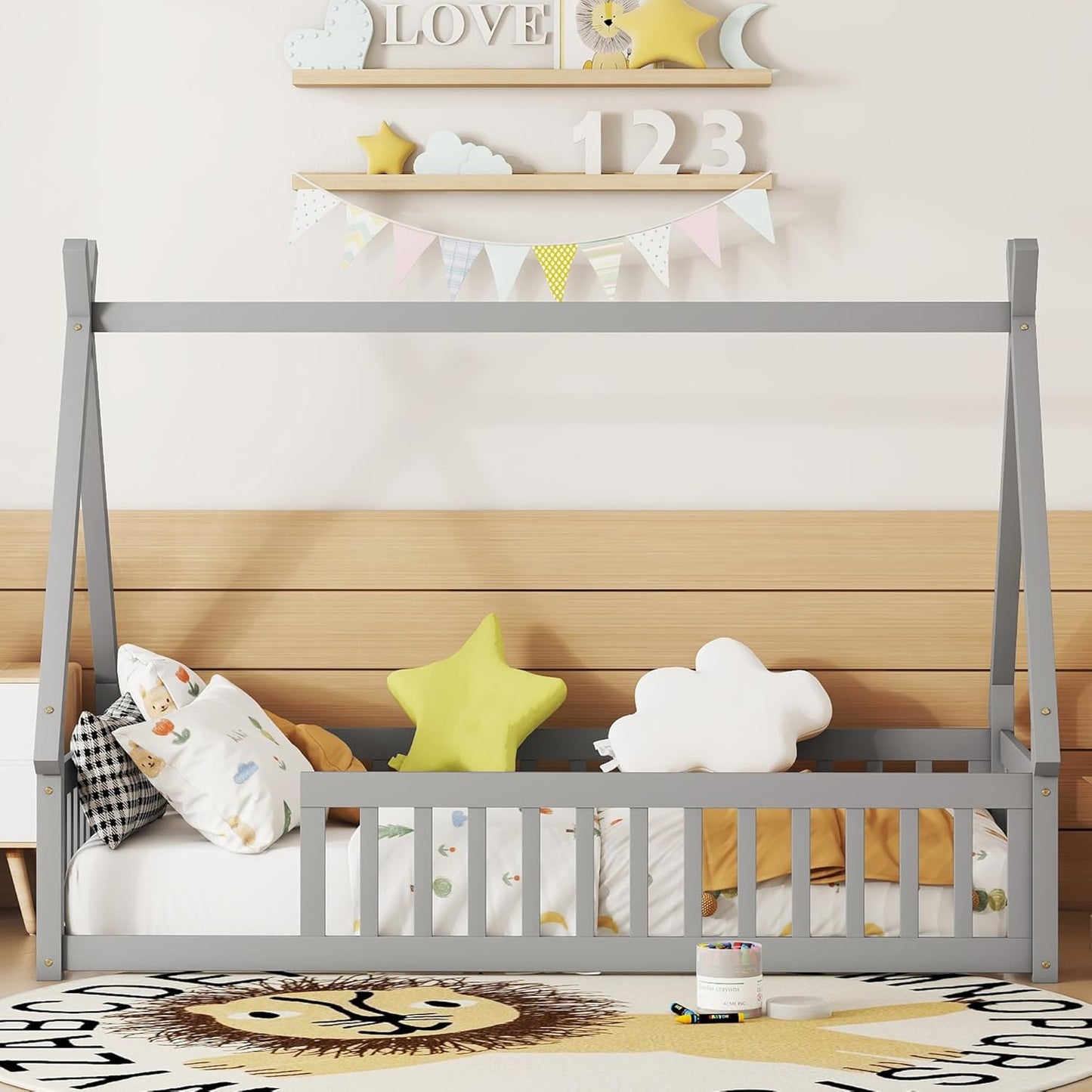 Tent Twin Montessori Floor Bed With Rails