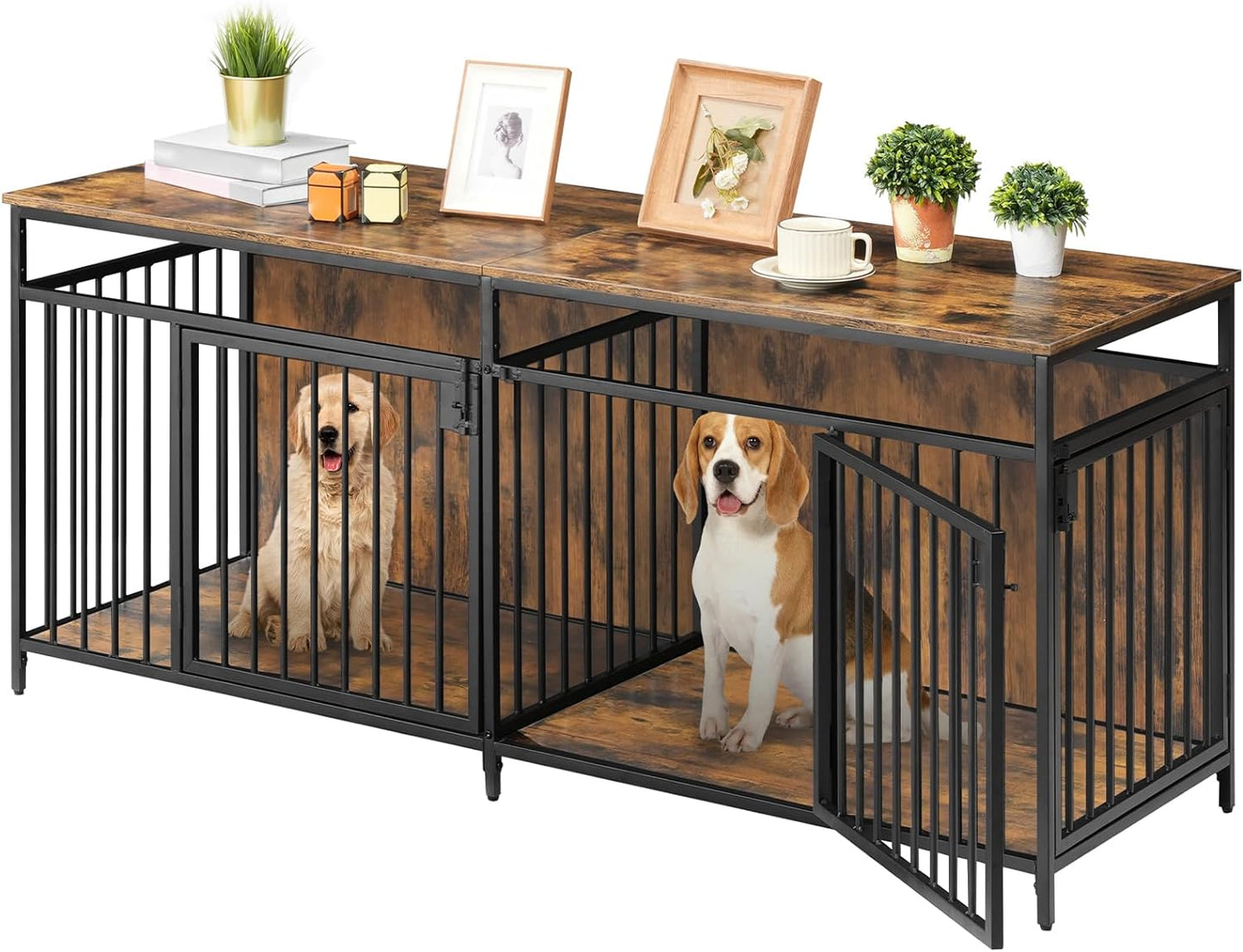 62.9" Scott Double Dog Crate Furniture For 2 Dogs