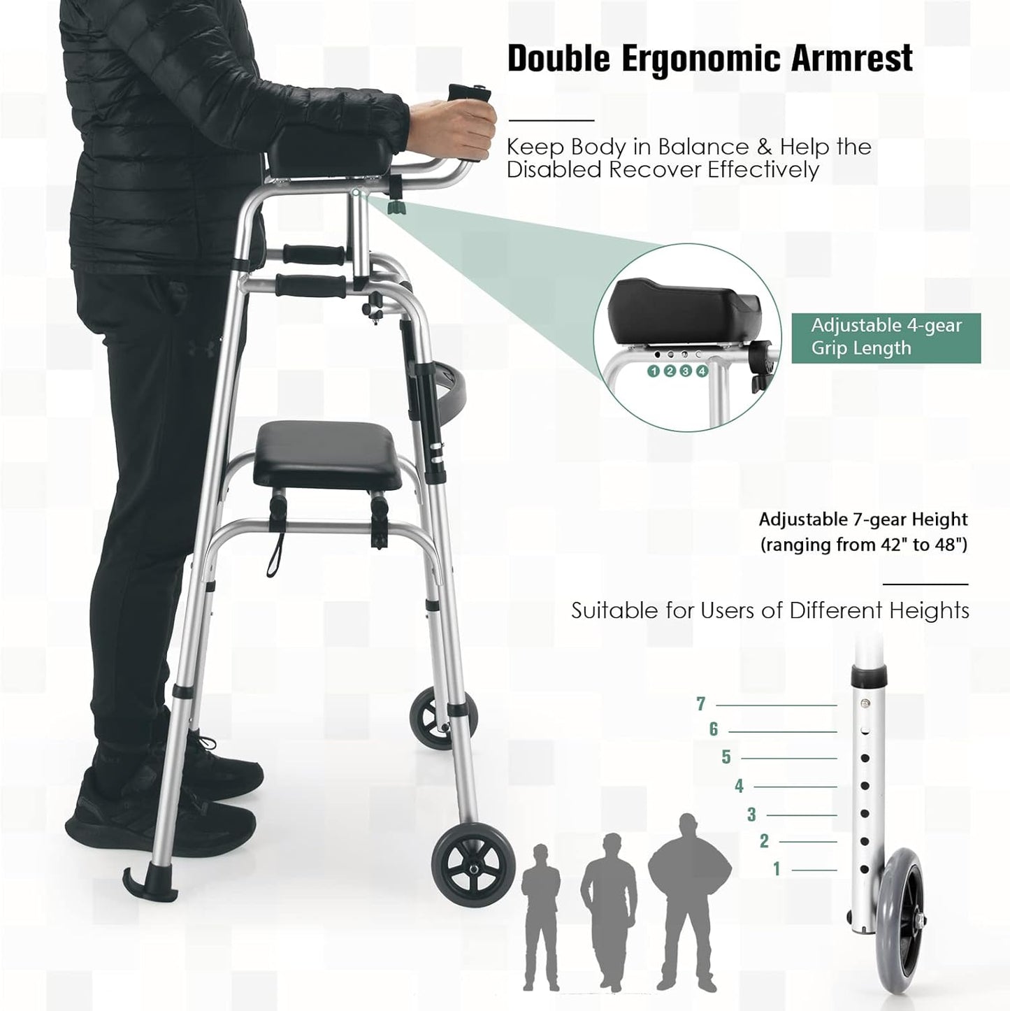 Senior Lightweight Upright Mobility Walker With Seat