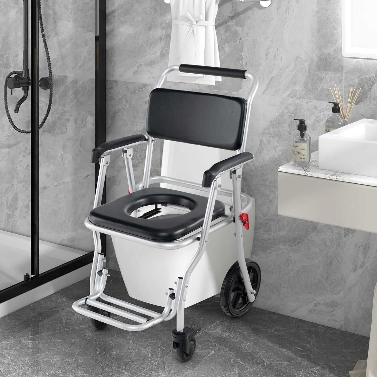 Pitts Foldable Elderly Shower Commode Wheelchair